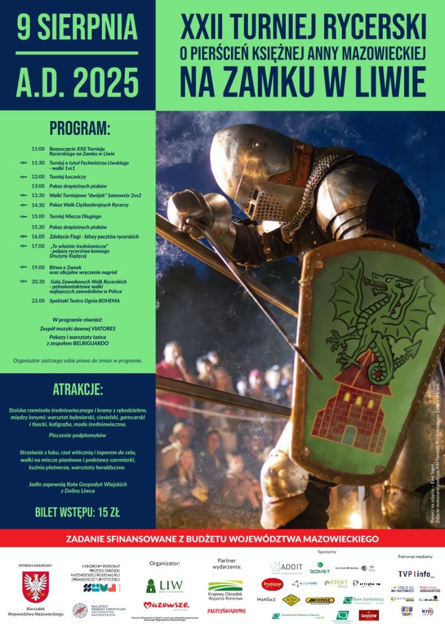 Już 9 sierpnia odbędzie się XXII Turniej Rycerski na Zamku w Liwie!