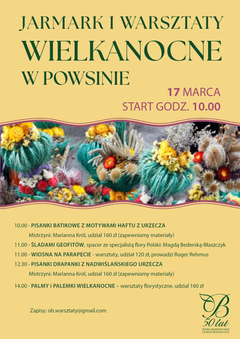 jarmark, spacer śladami geofitów i wielkanocne warsztaty rękodzieła.
