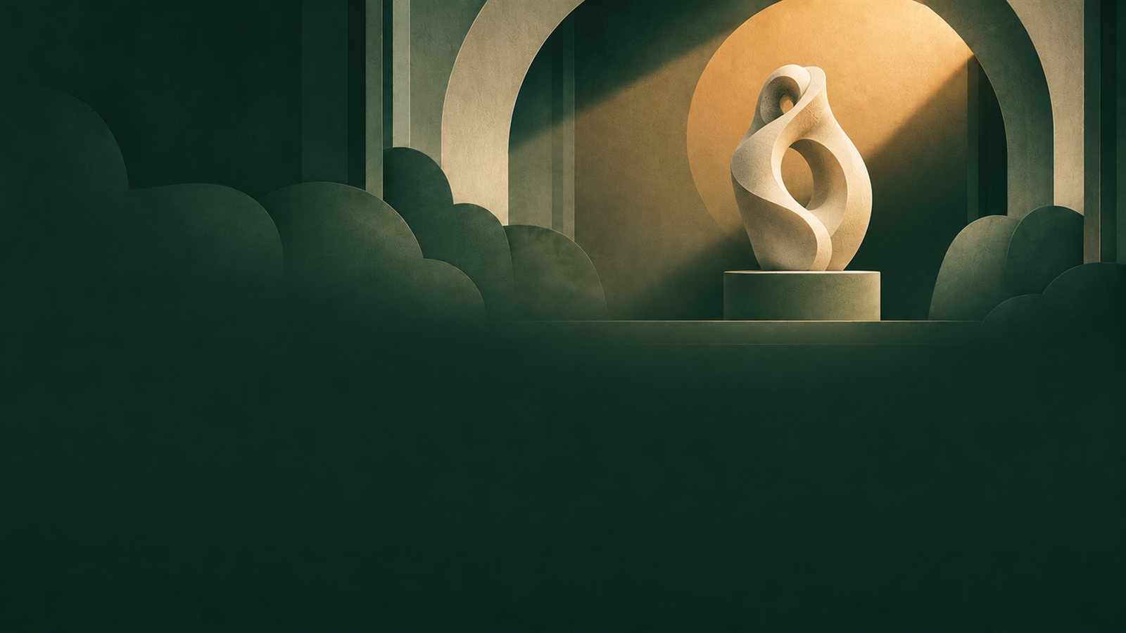 Uniwersalna ilustracja abstrakcyjnej rzeźby w muzealnym wnętrzu